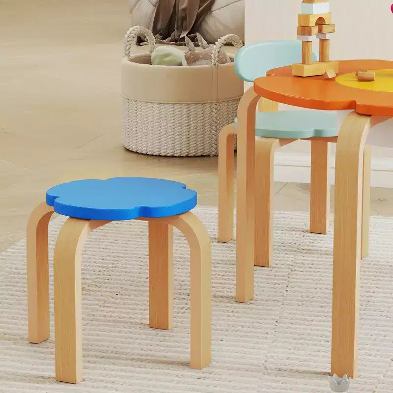 5 Piece Kids Table and Chairs Set, Flower-Shaped Toddler Table and Chair Set with Built-in Storage, for Drawing Reading Art Craft Activity
