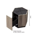 Tavolino da caffè retrò in legno, tavolo angolare esagonale strutturato nero quercia calda con cassetto contenitore, tavolino rotondo centrale in legno per soggiorno, camera da letto