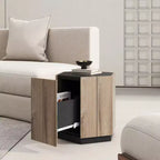 Tavolino da caffè retrò in legno, tavolo angolare esagonale strutturato nero quercia calda con cassetto contenitore, tavolino rotondo centrale in legno per soggiorno, camera da letto