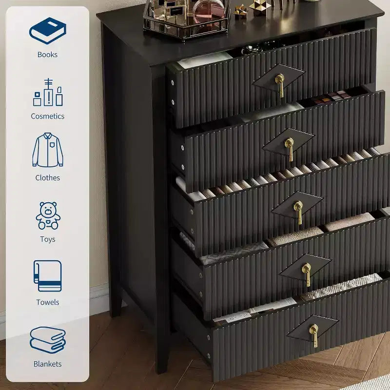 54 Fluted 6-Drawer Dresser - Modern Wood Storage Cabinet for Bedroom & Living Room