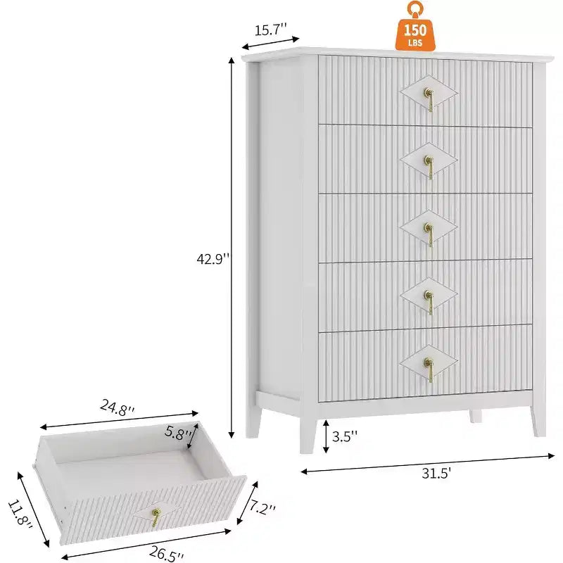 54 Fluted 6-Drawer Dresser - Modern Wood Storage Cabinet for Bedroom & Living Room