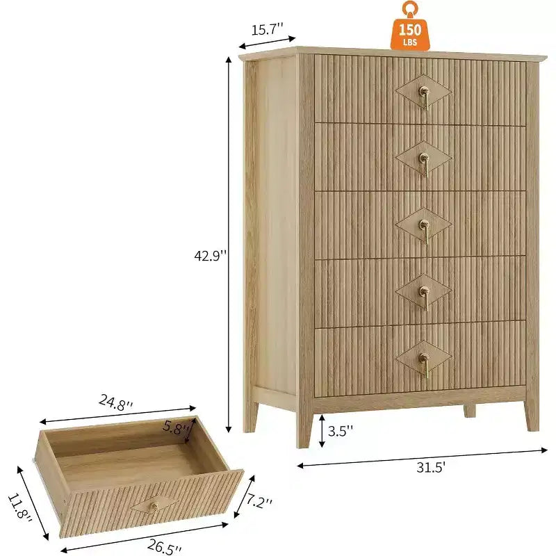 54 Fluted 6-Drawer Dresser - Modern Wood Storage Cabinet for Bedroom & Living Room