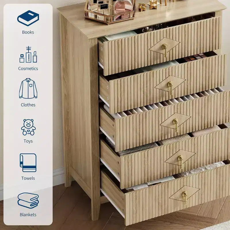 54 Fluted 6-Drawer Dresser - Modern Wood Storage Cabinet for Bedroom & Living Room