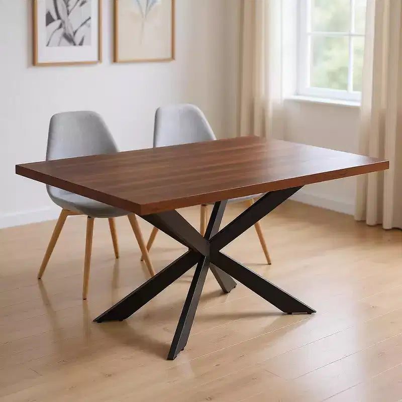 HomeRoots 81 Brown and Black Wood and Metal Cross Leg Base Dining Table