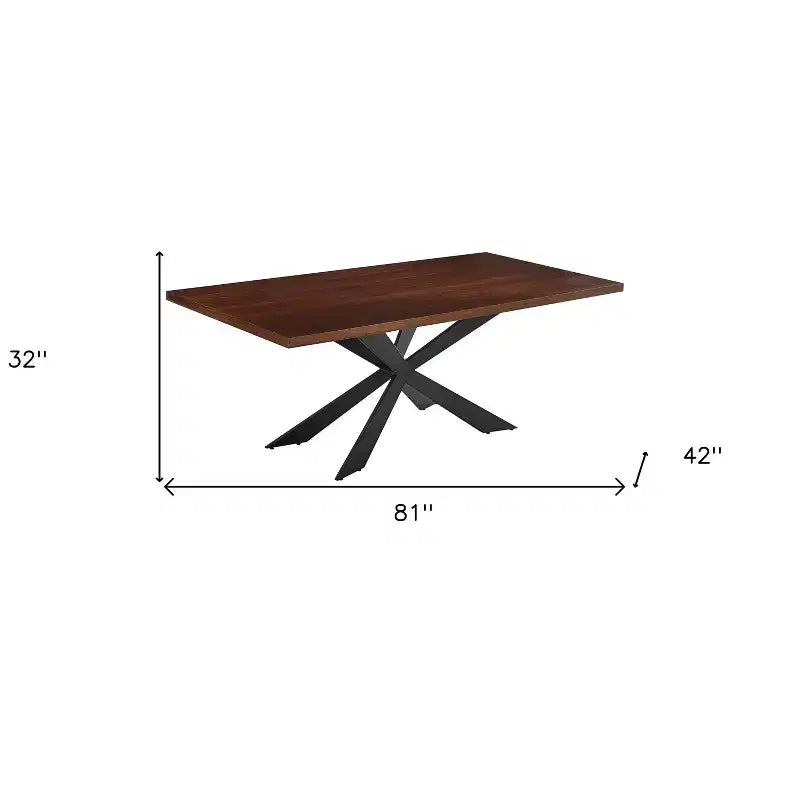 HomeRoots 81 Brown and Black Wood and Metal Cross Leg Base Dining Table