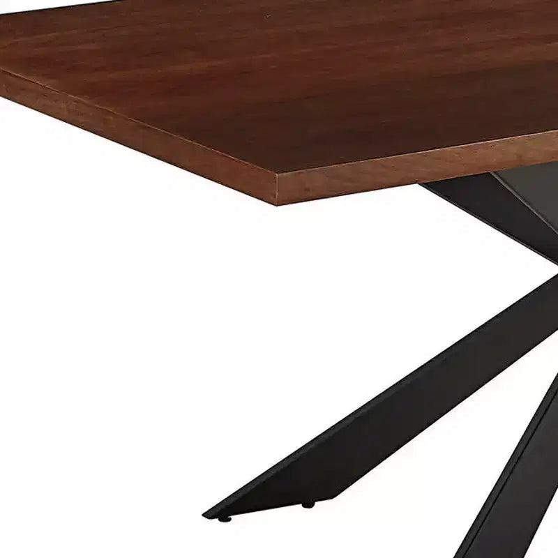 HomeRoots 81 Brown and Black Wood and Metal Cross Leg Base Dining Table