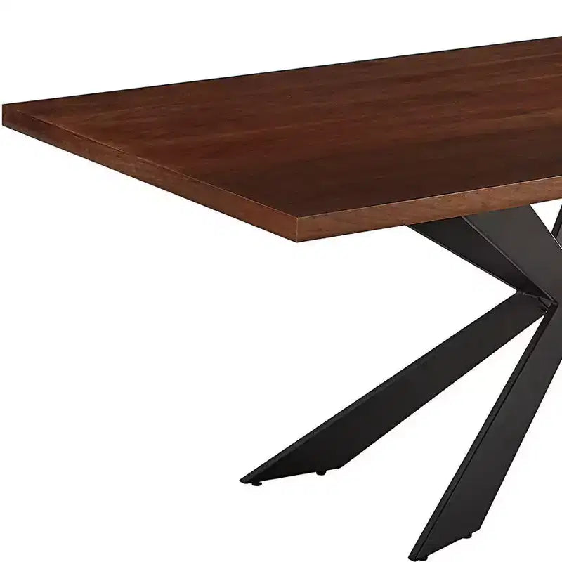 HomeRoots 81 Brown and Black Wood and Metal Cross Leg Base Dining Table