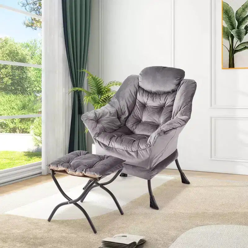 poltrona con poggiapiedi e cuscino, comoda sedia lounge con tasca laterale per soggiorno, camera da letto, ufficio