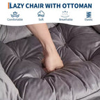 poltrona con poggiapiedi e cuscino, comoda sedia lounge con tasca laterale per soggiorno, camera da letto, ufficio