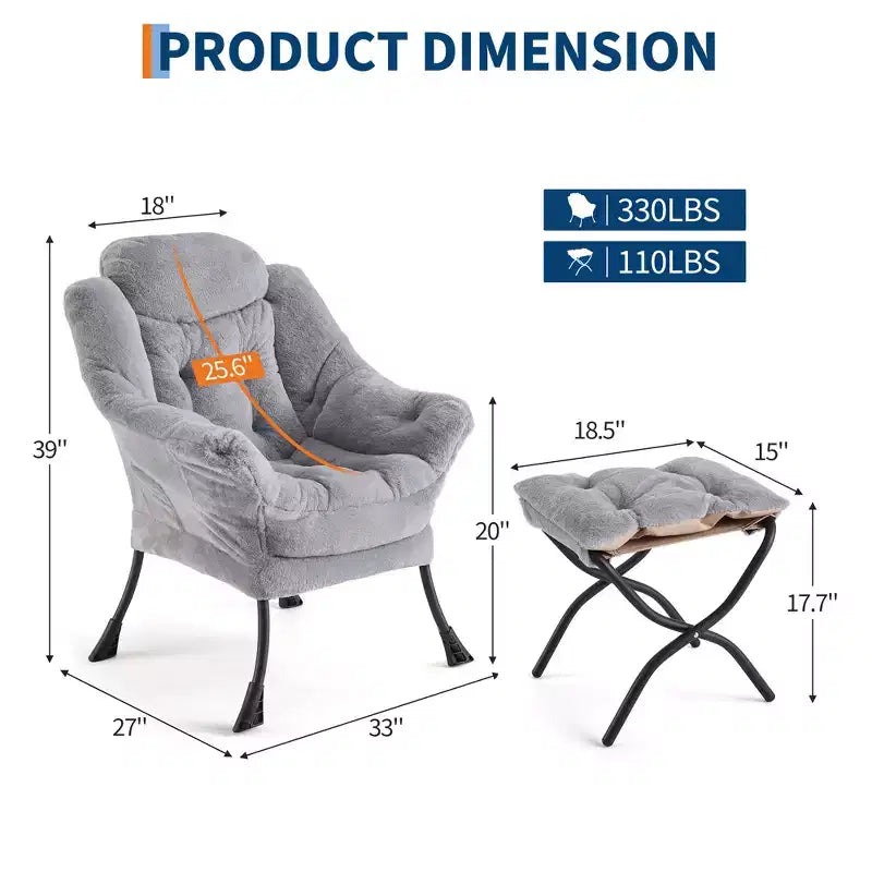 poltrona con poggiapiedi e cuscino, comoda sedia lounge con tasca laterale per soggiorno, camera da letto, ufficio