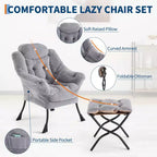 poltrona con poggiapiedi e cuscino, comoda sedia lounge con tasca laterale per soggiorno, camera da letto, ufficio