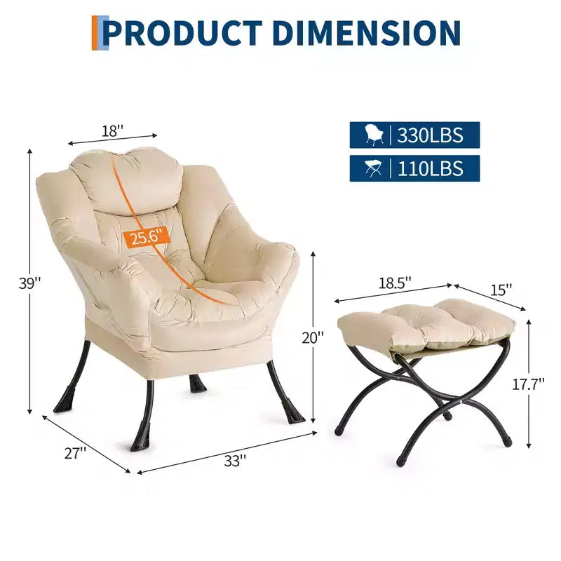 poltrona con poggiapiedi e cuscino, comoda sedia lounge con tasca laterale per soggiorno, camera da letto, ufficio