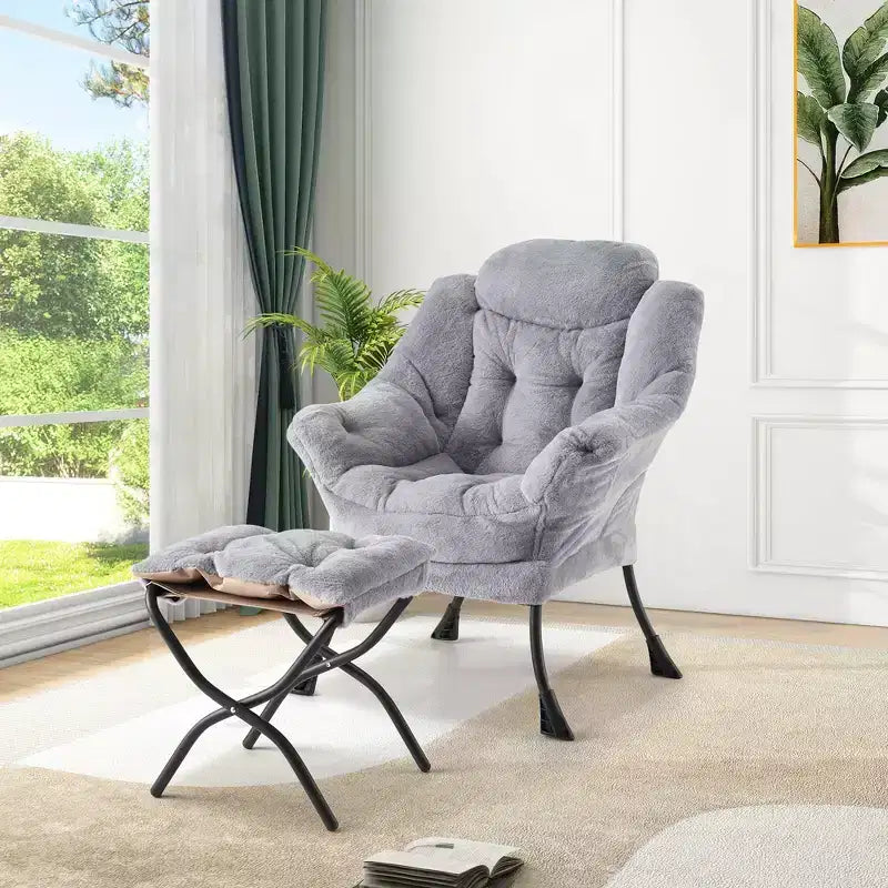 poltrona con poggiapiedi e cuscino, comoda sedia lounge con tasca laterale per soggiorno, camera da letto, ufficio
