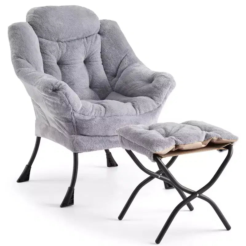 poltrona con poggiapiedi e cuscino, comoda sedia lounge con tasca laterale per soggiorno, camera da letto, ufficio