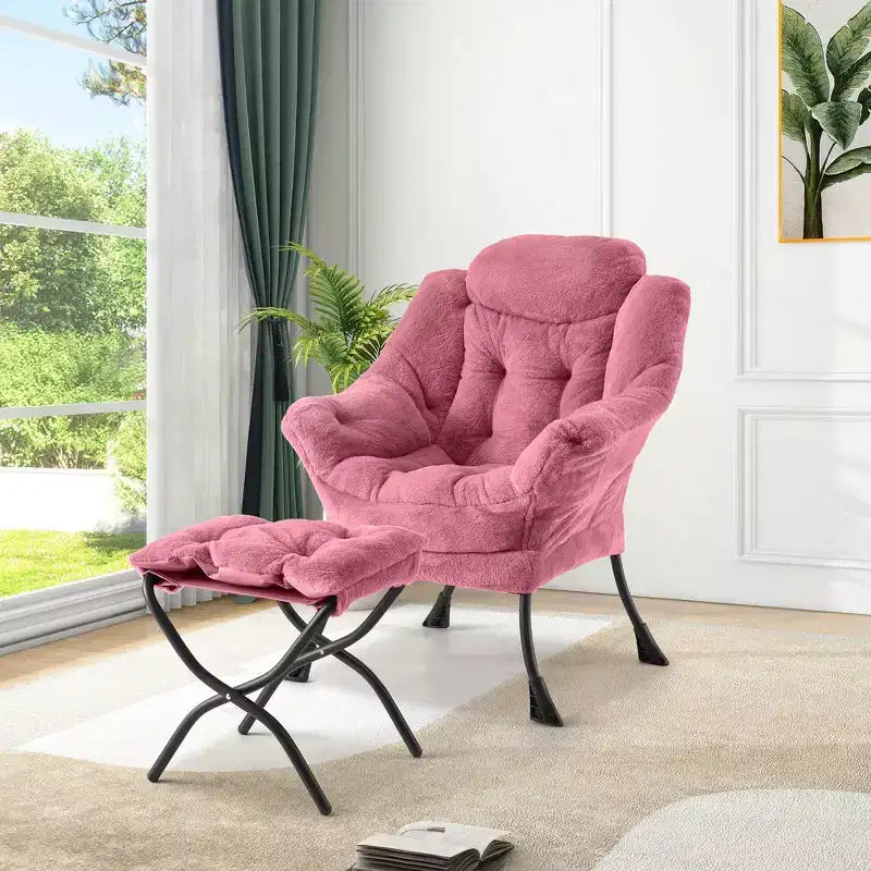 poltrona con poggiapiedi e cuscino, comoda sedia lounge con tasca laterale per soggiorno, camera da letto, ufficio