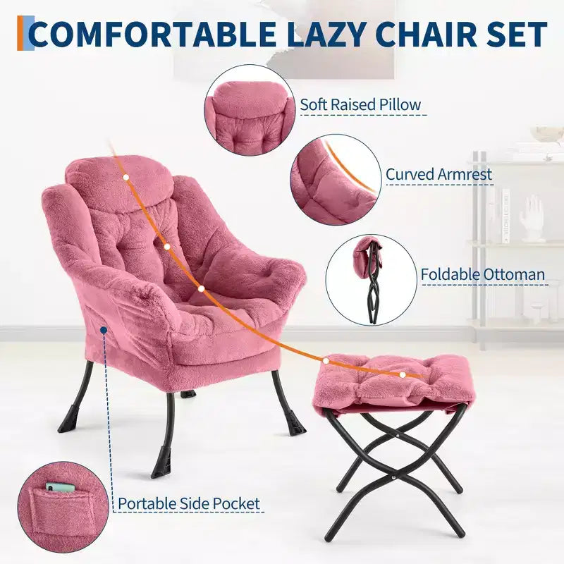 poltrona con poggiapiedi e cuscino, comoda sedia lounge con tasca laterale per soggiorno, camera da letto, ufficio