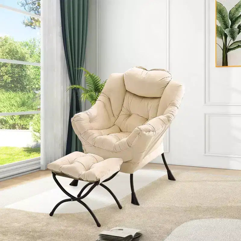 poltrona con poggiapiedi e cuscino, comoda sedia lounge con tasca laterale per soggiorno, camera da letto, ufficio