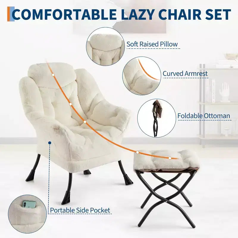 poltrona con poggiapiedi e cuscino, comoda sedia lounge con tasca laterale per soggiorno, camera da letto, ufficio