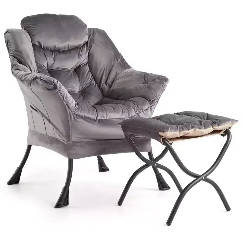 poltrona con poggiapiedi e cuscino, comoda sedia lounge con tasca laterale per soggiorno, camera da letto, ufficio