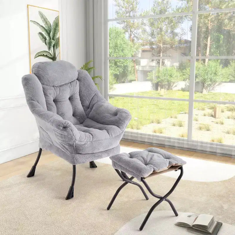 poltrona con poggiapiedi e cuscino, comoda sedia lounge con tasca laterale per soggiorno, camera da letto, ufficio