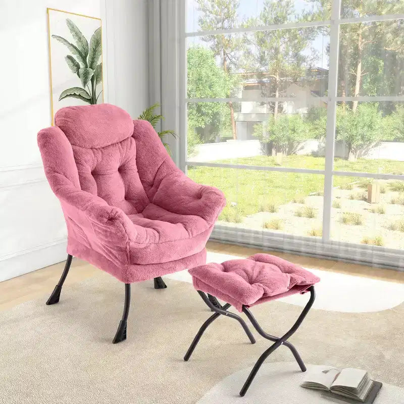poltrona con poggiapiedi e cuscino, comoda sedia lounge con tasca laterale per soggiorno, camera da letto, ufficio