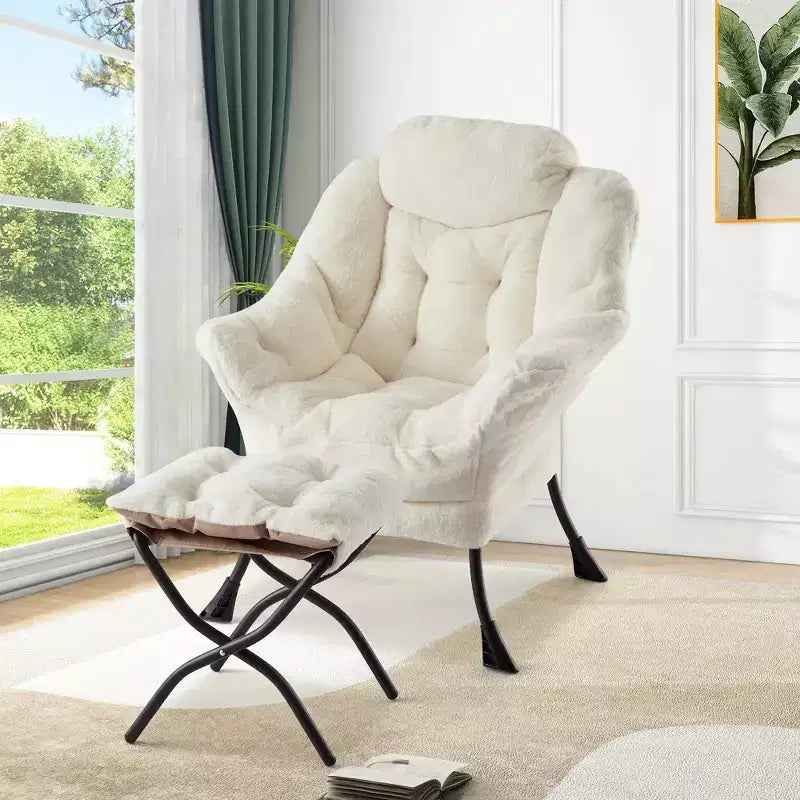 poltrona con poggiapiedi e cuscino, comoda sedia lounge con tasca laterale per soggiorno, camera da letto, ufficio