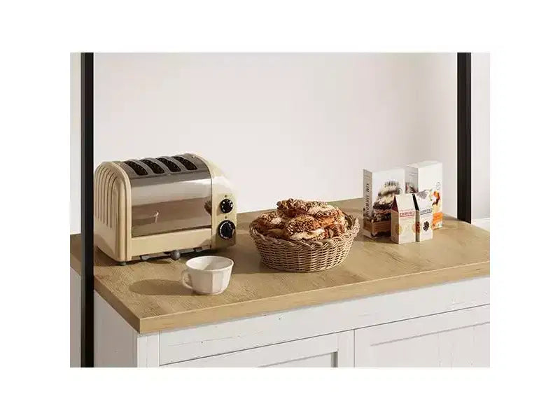Series Panel Island Cabinet: 41 Inches, Vintage White Body with Natural Wood Top, Ideal for Kitchen Storage & Dining Area Use