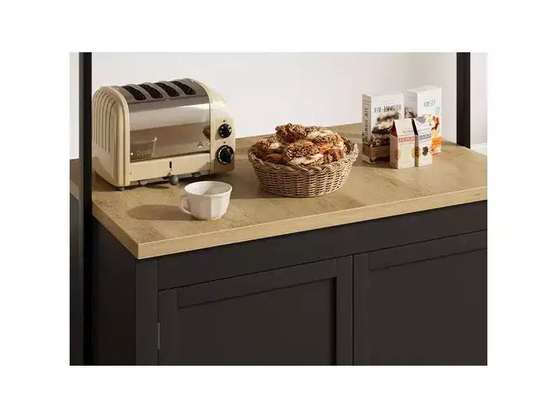 Series Panel Island Cabinet: 41 Inches, Vintage White Body with Natural Wood Top, Ideal for Kitchen Storage & Dining Area Use