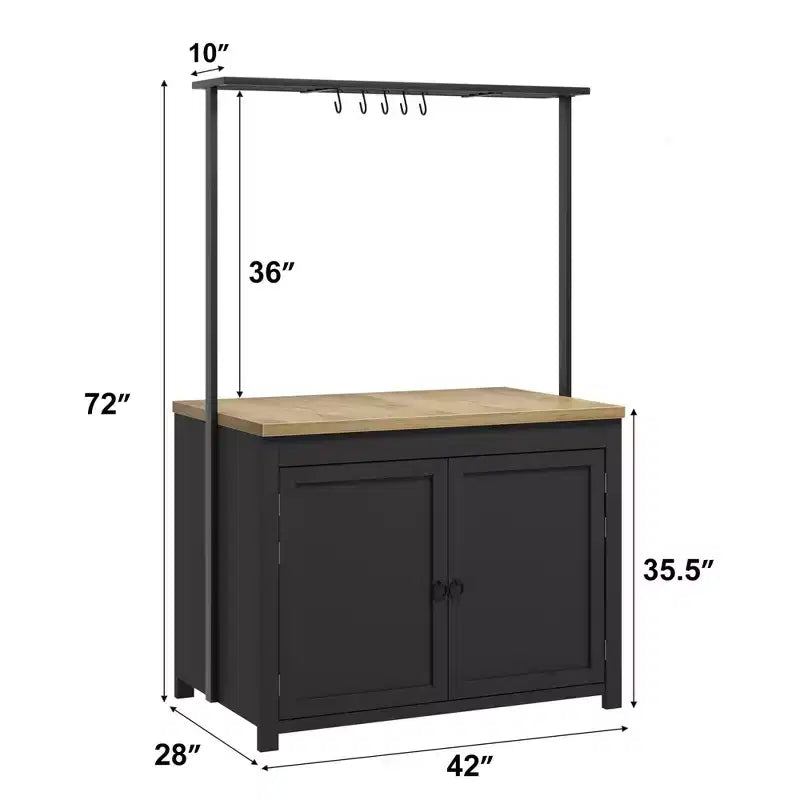 Series Panel Island Cabinet: 41 Inches, Vintage White Body with Natural Wood Top, Ideal for Kitchen Storage & Dining Area Use
