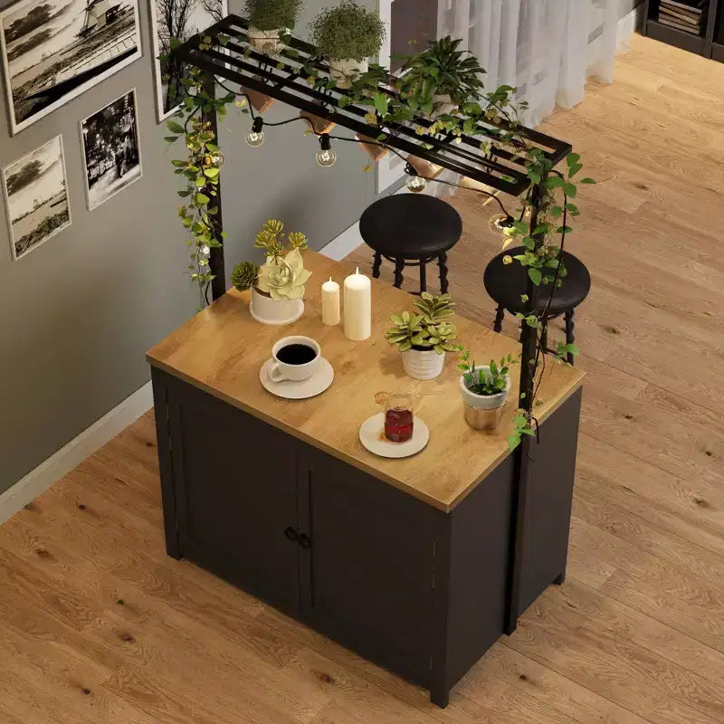 Series Panel Island Cabinet: 41 Inches, Vintage White Body with Natural Wood Top, Ideal for Kitchen Storage & Dining Area Use
