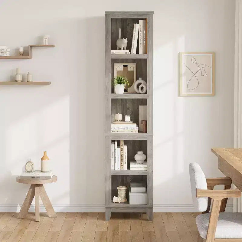 Libreria a 5 ripiani, scaffale in legno stile rustico, libreria multi-livello in rovere vintage per casa, ufficio, soggiorno, camera da letto