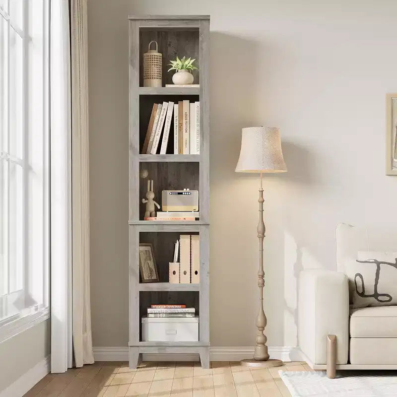 Libreria a 5 ripiani, scaffale in legno stile rustico, libreria multi-livello in rovere vintage per casa, ufficio, soggiorno, camera da letto