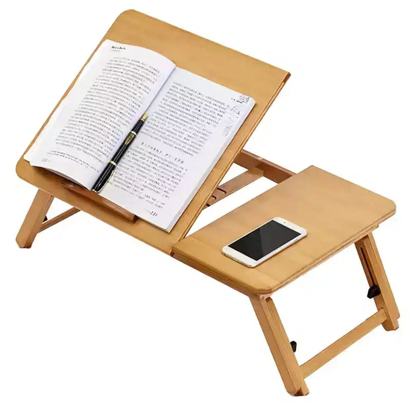 Adjustable Bed Table - 50x30cm Portable Bamboo Laptop Desk for Dormitory & Bedroom, Folding Reading/Writing Table (Primary Color, 1-Pack)