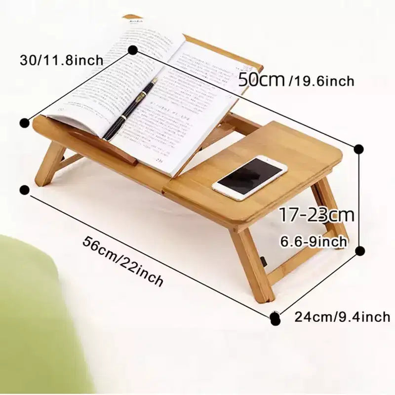 Tavolino regolabile da letto – Scrivania portatile in bambù 50x30 cm per laptop, per dormitorio e camera da letto, tavolo pieghevole per lettura/scrittura (colore primario, 1 pezzo)