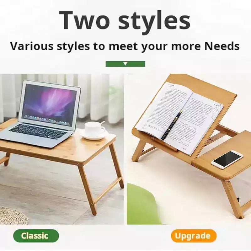 Tavolino regolabile da letto – Scrivania portatile in bambù 50x30 cm per laptop, per dormitorio e camera da letto, tavolo pieghevole per lettura/scrittura (colore primario, 1 pezzo)