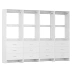 Sistema organizzativo per armadio con cassetti in legno, armadio autoportante con asta appendiabiti