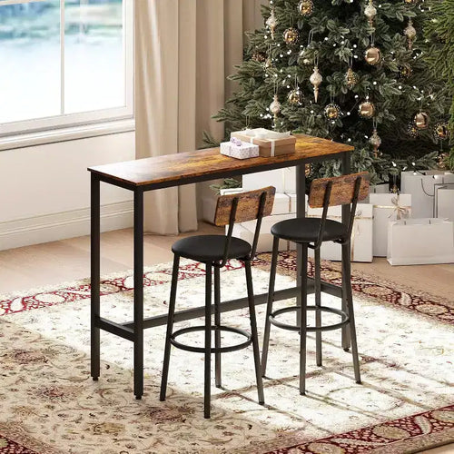 Set tavolo da bar a 3 pezzi, tavolo da pub da 31,5" con 2 sgabelli, set da pranzo salvaspazio per cucina per piccoli spazi, marrone