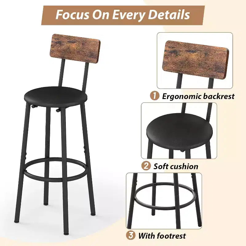 3-Piece Counter Height Table Set, 31.5 Pub Table with 2 Stools, Space-Saving Kitchen Dining Set for Small Spaces, Brown