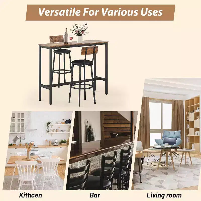 3-Piece Counter Height Table Set, 31.5 Pub Table with 2 Stools, Space-Saving Kitchen Dining Set for Small Spaces, Brown