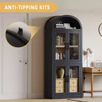 Libreria alta ad arco, 182 cm, con 2 cassetti interni, mobile contenitore indipendente con dispositivo antiribaltamento, adatta per soggiorno, camera da letto