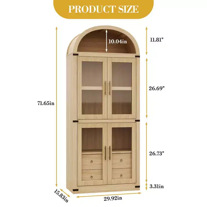 Libreria alta ad arco, 182 cm, con 2 cassetti interni, mobile contenitore indipendente con dispositivo antiribaltamento, adatta per soggiorno, camera da letto