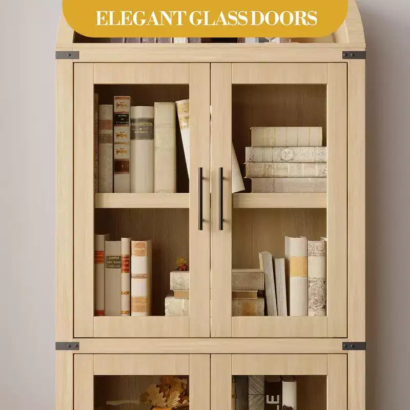 Libreria alta ad arco, 182 cm, con 2 cassetti interni, mobile contenitore indipendente con dispositivo antiribaltamento, adatta per soggiorno, camera da letto