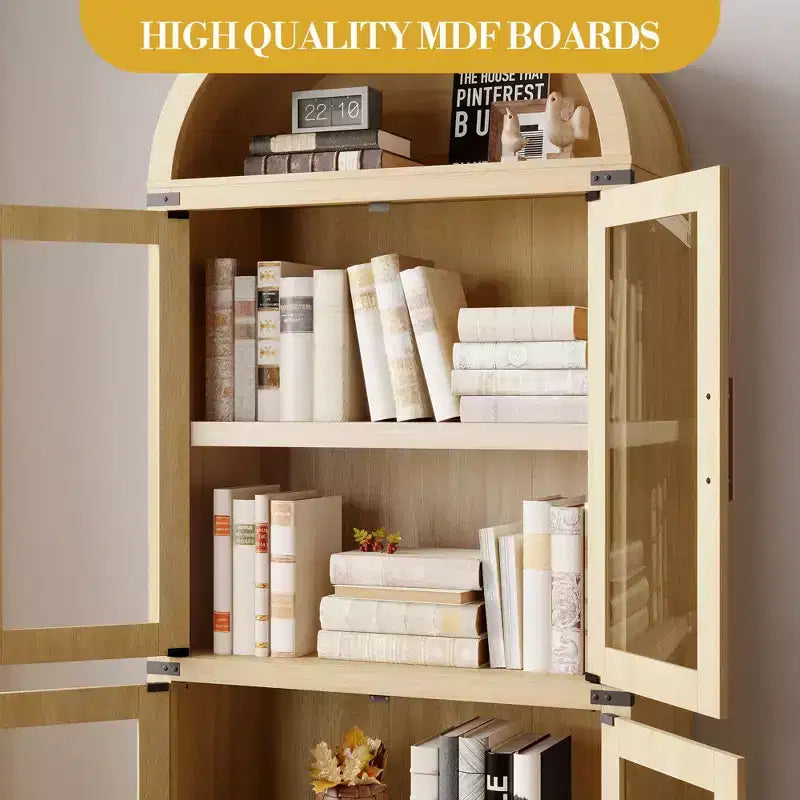 Libreria alta ad arco, 182 cm, con 2 cassetti interni, mobile contenitore indipendente con dispositivo antiribaltamento, adatta per soggiorno, camera da letto