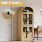 Libreria alta ad arco, 182 cm, con 2 cassetti interni, mobile contenitore indipendente con dispositivo antiribaltamento, adatta per soggiorno, camera da letto