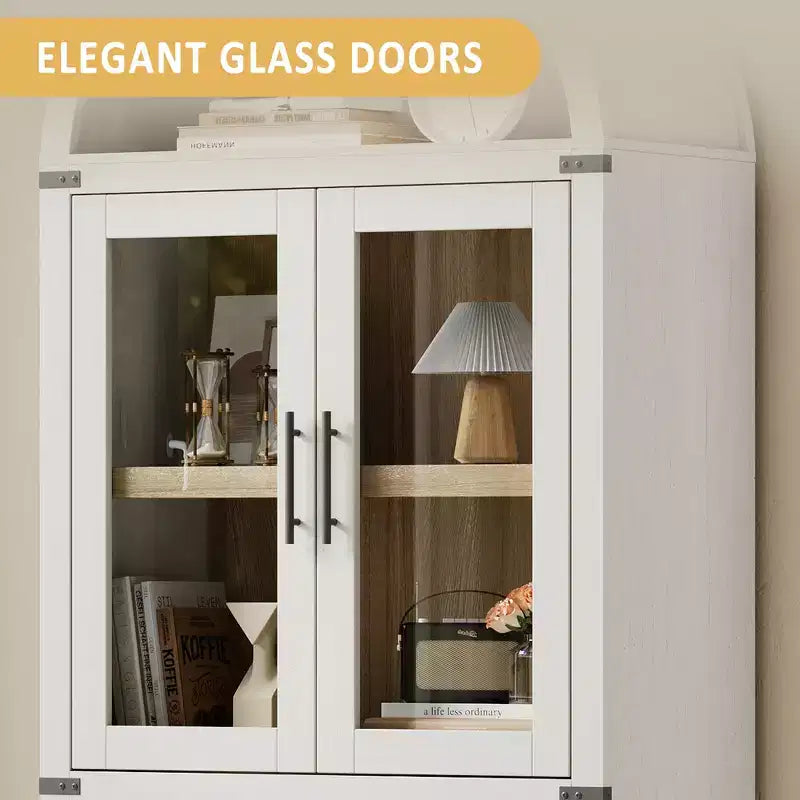Libreria alta ad arco, 182 cm, con 2 cassetti interni, mobile contenitore indipendente con dispositivo antiribaltamento, adatta per soggiorno, camera da letto