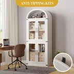 Libreria alta ad arco, 182 cm, con 2 cassetti interni, mobile contenitore indipendente con dispositivo antiribaltamento, adatta per soggiorno, camera da letto