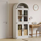 High arched bookcase, 71.7 inches, with 2 inner drawers, freestanding storage cabinet with anti-tip device, suitable for living room, bedroom