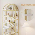 Libreria a 6 ripiani, Libreria di lusso ad arco, Design moderno in metallo e legno, Adatta per soggiorno, ufficio e camera da letto