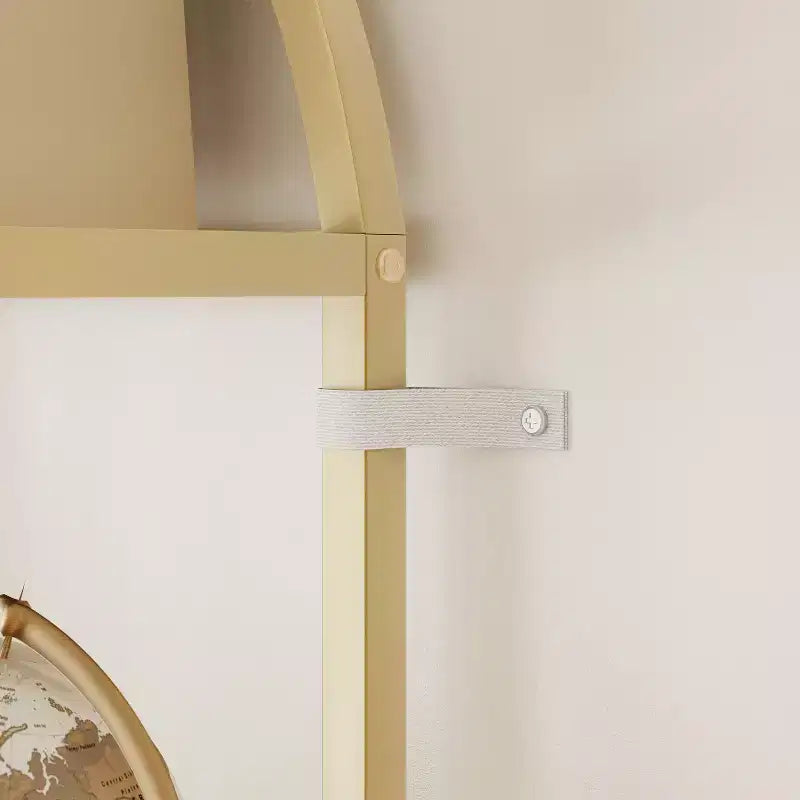 Libreria a 6 ripiani, Libreria di lusso ad arco, Design moderno in metallo e legno, Adatta per soggiorno, ufficio e camera da letto