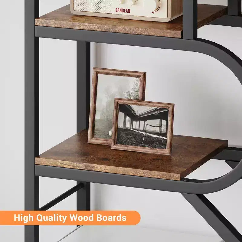 Libreria a 6 ripiani, Libreria di lusso ad arco, Design moderno in metallo e legno, Adatta per soggiorno, ufficio e camera da letto